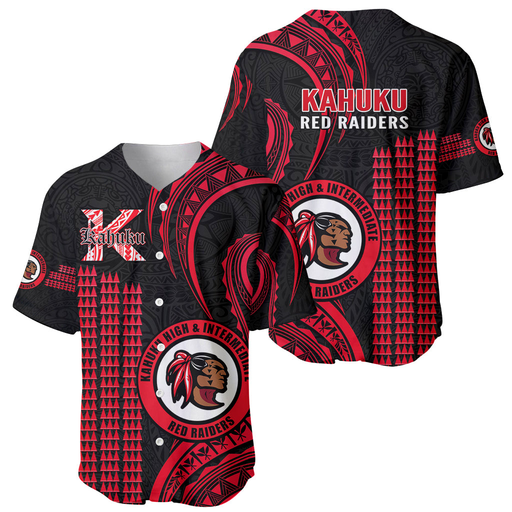 Hawaii Kahuku High And Intermediate School Baseball Jersey Red Raiders Kakau Pattern - Wonder Print Shop