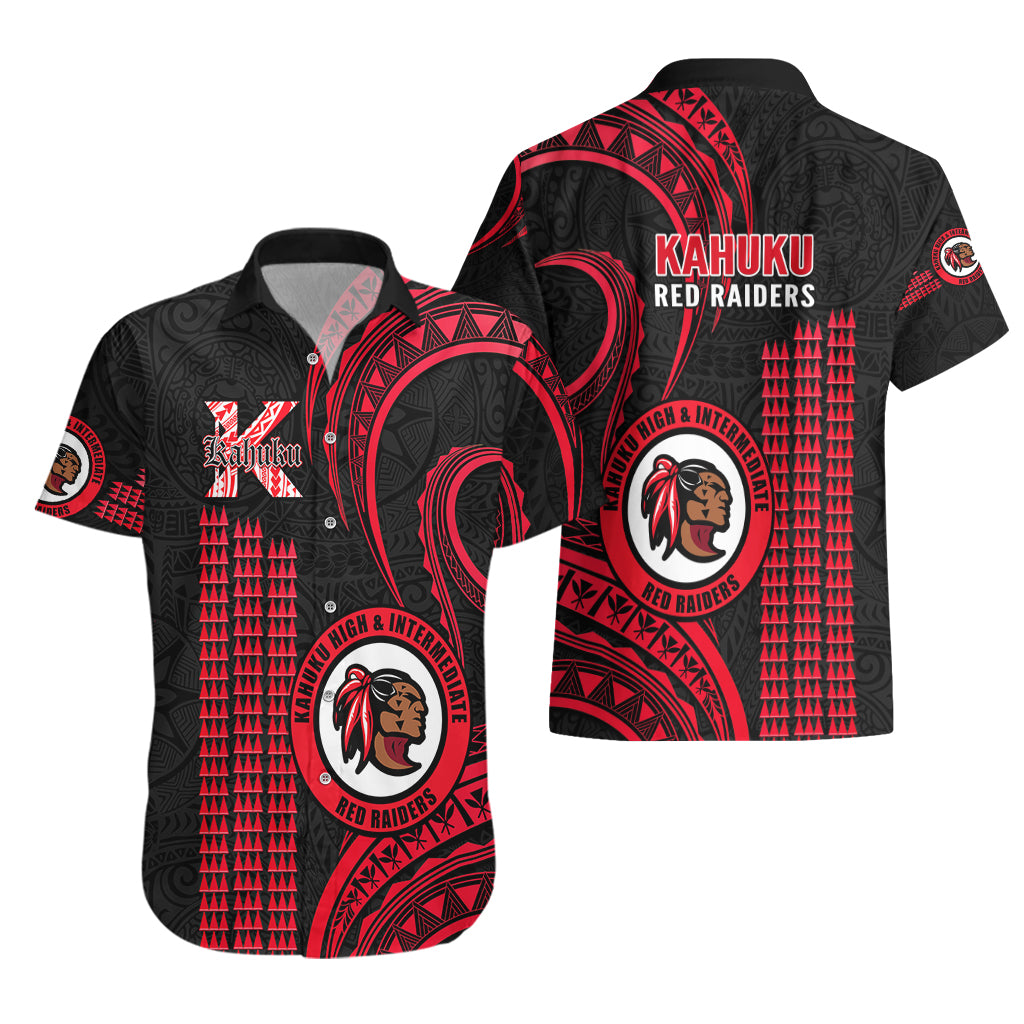 Hawaii Kahuku High And Intermediate School Hawaiian Shirt Red Raiders Kakau Pattern - Wonder Print Shop