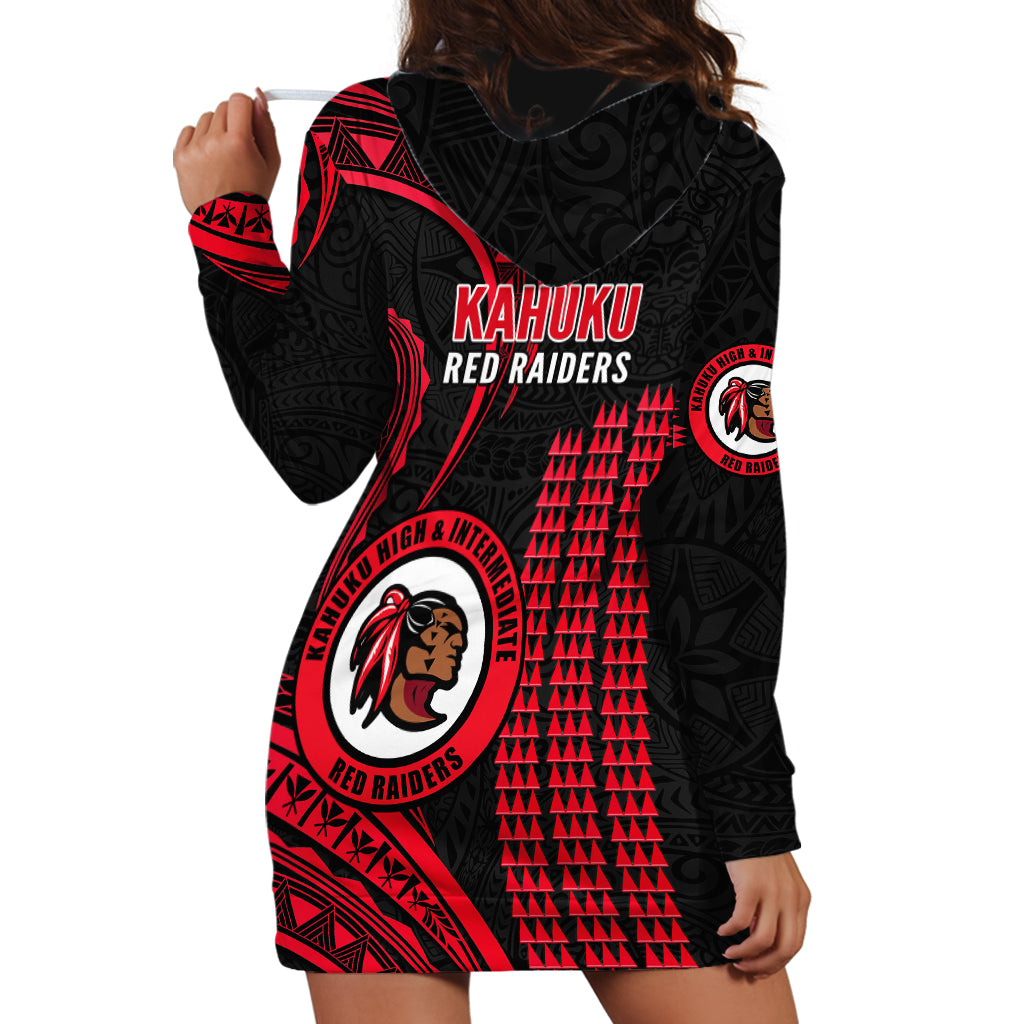 Hawaii Kahuku High And Intermediate School Hoodie Dress Red Raiders Kakau Pattern - Wonder Print Shop