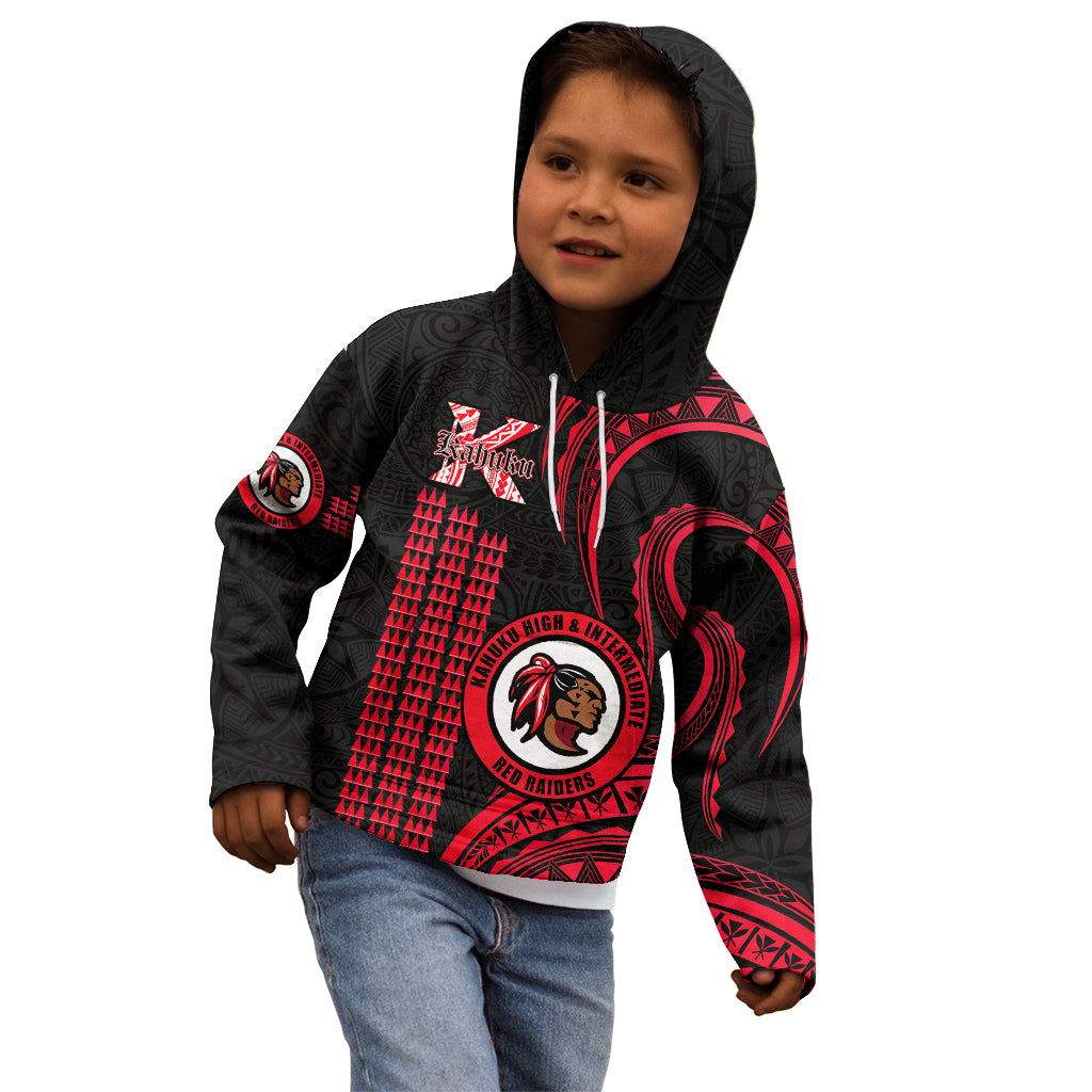 Hawaii Kahuku High And Intermediate School Kid Hoodie Red Raiders Kakau Pattern - Wonder Print Shop