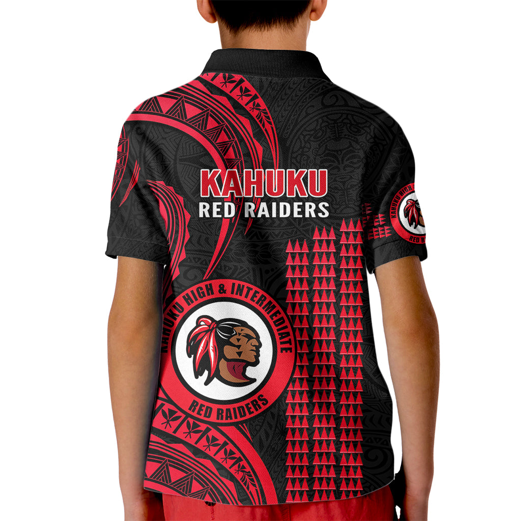 Hawaii Kahuku High And Intermediate School Kid Polo Shirt Red Raiders Kakau Pattern - Wonder Print Shop
