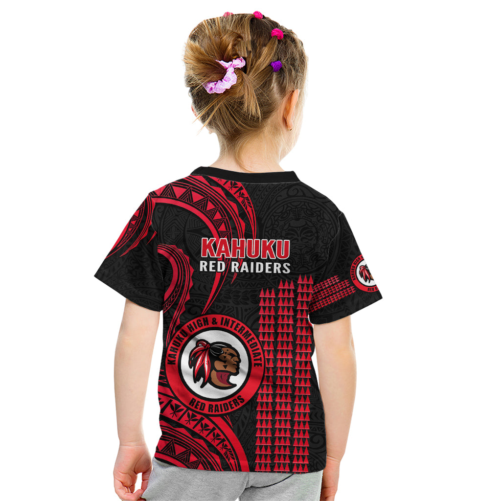 Hawaii Kahuku High And Intermediate School Kid T Shirt Red Raiders Kakau Pattern - Wonder Print Shop