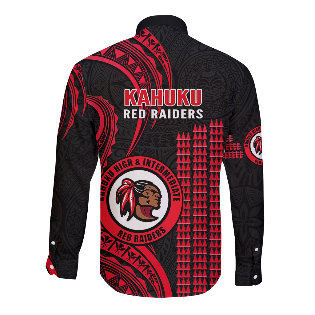 Hawaii Kahuku High And Intermediate School Long Sleeve Button Shirt Red Raiders Kakau Pattern - Wonder Print Shop