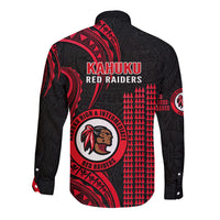 Hawaii Kahuku High And Intermediate School Long Sleeve Button Shirt Red Raiders Kakau Pattern - Wonder Print Shop