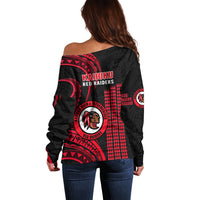 Hawaii Kahuku High And Intermediate School Off Shoulder Sweater Red Raiders Kakau Pattern - Wonder Print Shop
