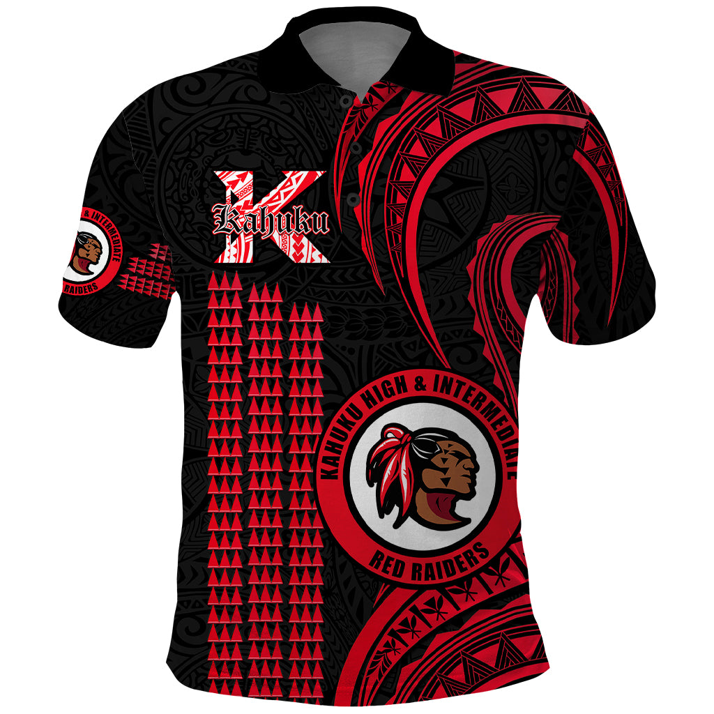 Hawaii Kahuku High And Intermediate School Polo Shirt Red Raiders Kakau Pattern - Wonder Print Shop