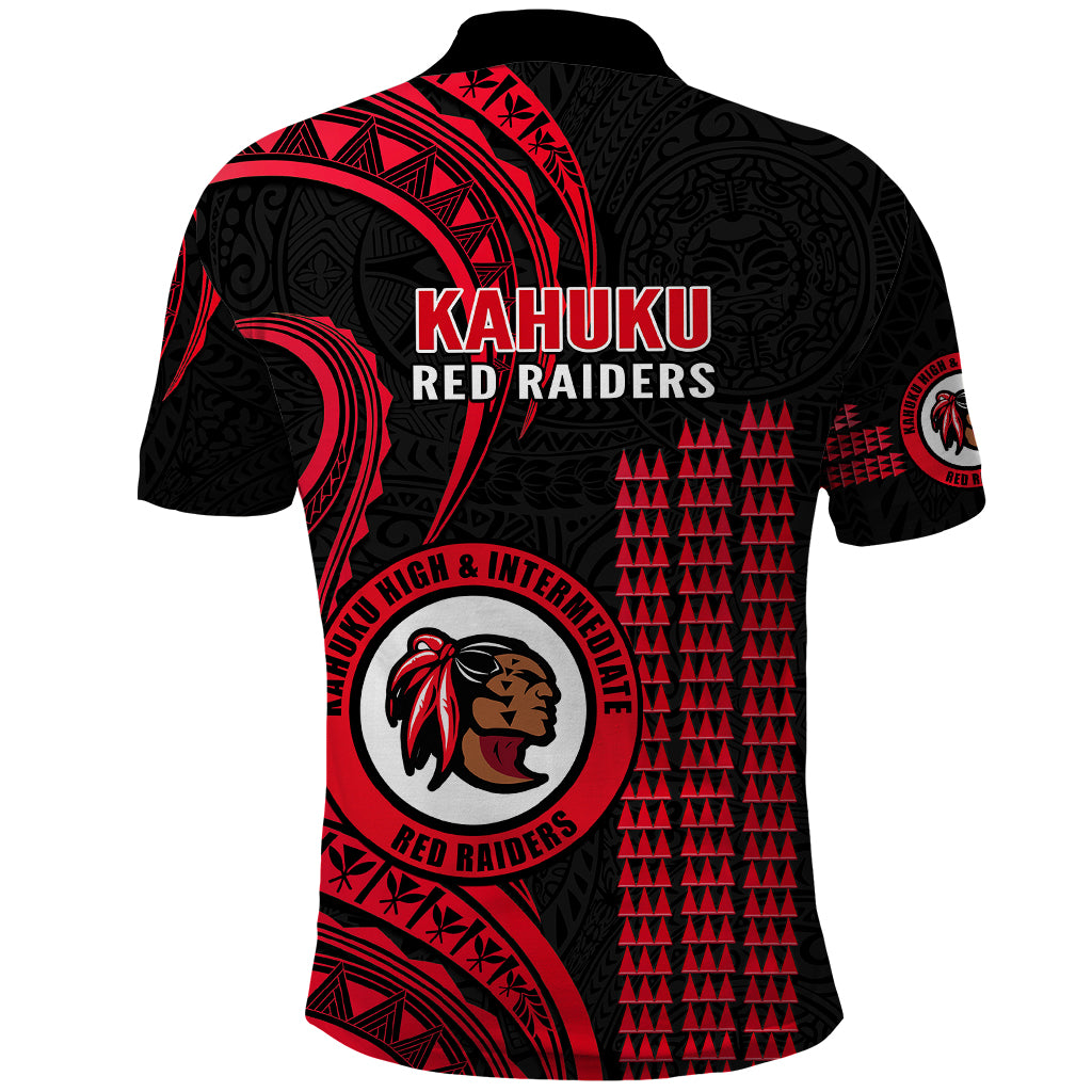 Hawaii Kahuku High And Intermediate School Polo Shirt Red Raiders Kakau Pattern - Wonder Print Shop