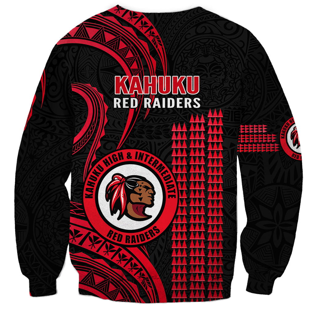 Hawaii Kahuku High And Intermediate School Sweatshirt Red Raiders Kakau Pattern - Wonder Print Shop