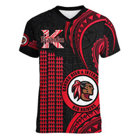 Hawaii Kahuku High And Intermediate School Women V Neck T Shirt Red Raiders Kakau Pattern - Wonder Print Shop