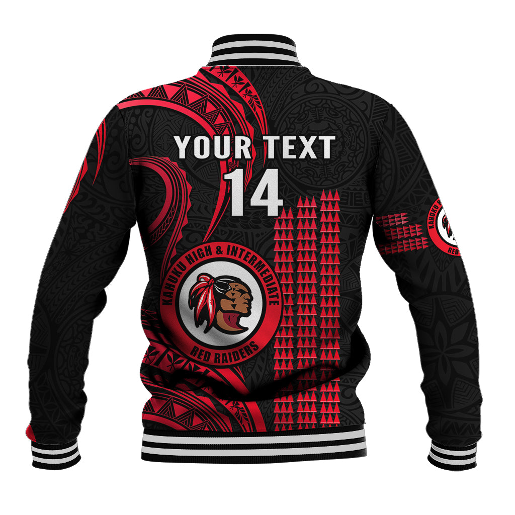 Personalised Hawaii Kahuku High And Intermediate School Baseball Jacket Red Raiders Kakau Pattern - Wonder Print Shop