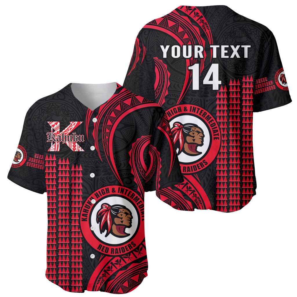 Personalised Hawaii Kahuku High And Intermediate School Baseball Jersey Red Raiders Kakau Pattern - Wonder Print Shop