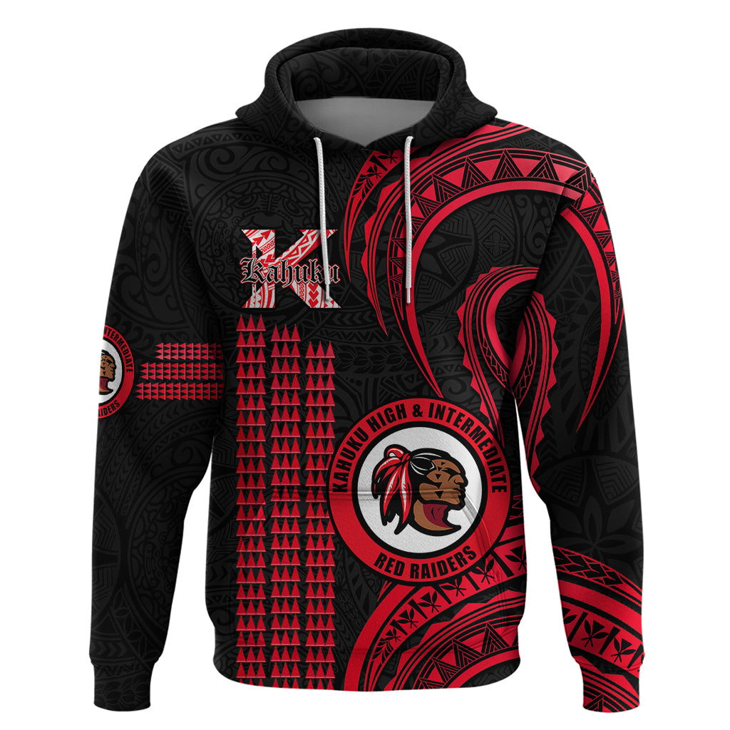 Personalised Hawaii Kahuku High And Intermediate School Hoodie Red Raiders Kakau Pattern - Wonder Print Shop