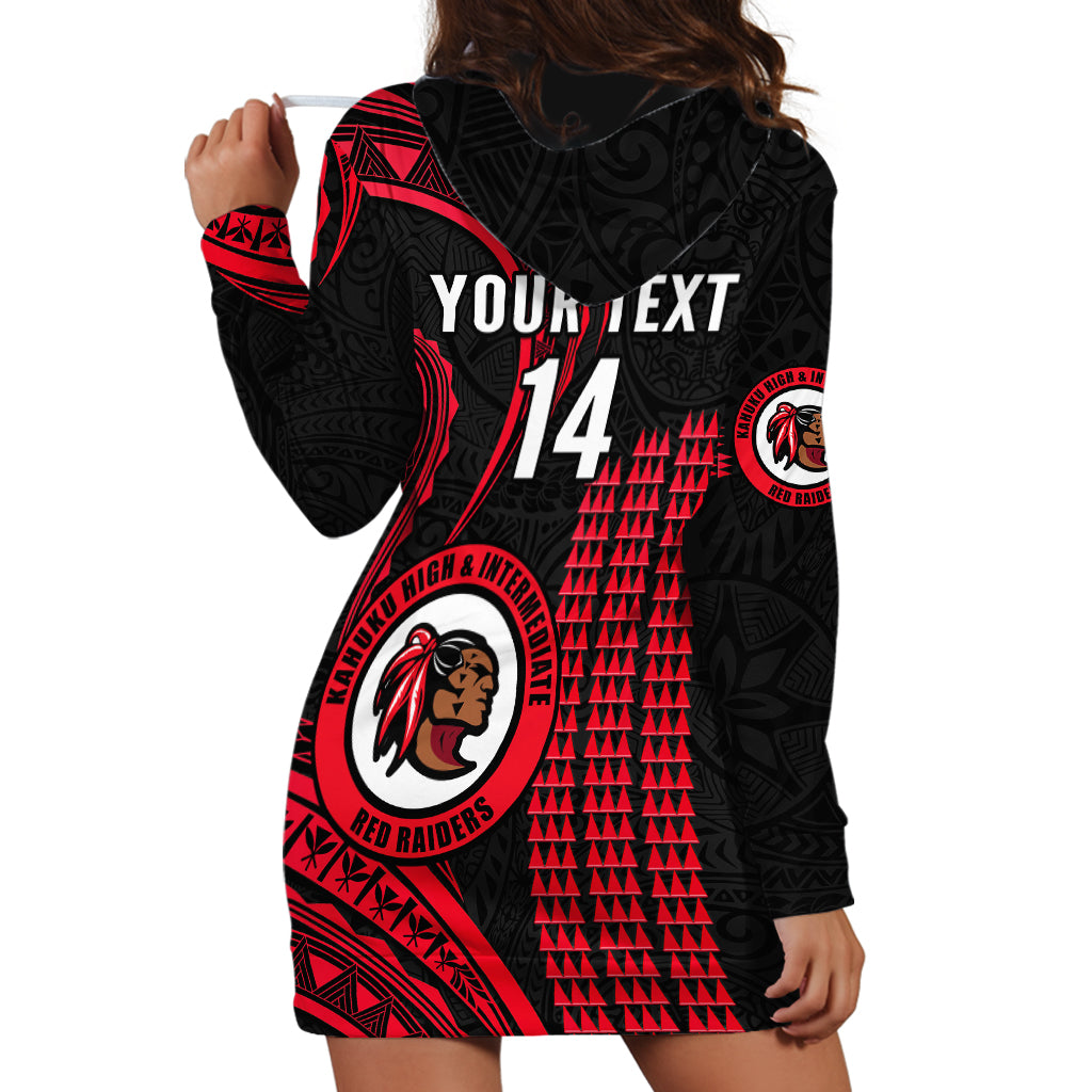 Personalised Hawaii Kahuku High And Intermediate School Hoodie Dress Red Raiders Kakau Pattern - Wonder Print Shop