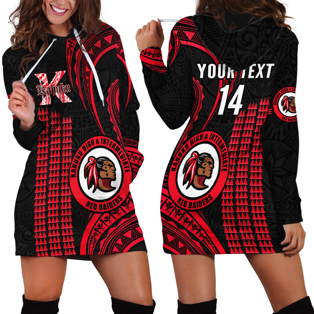 Personalised Hawaii Kahuku High And Intermediate School Hoodie Dress Red Raiders Kakau Pattern - Wonder Print Shop
