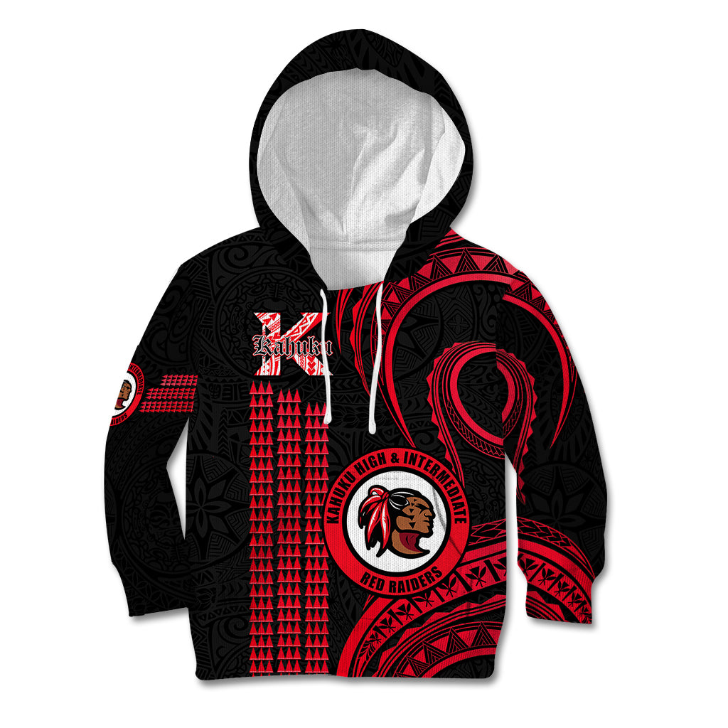 Personalised Hawaii Kahuku High And Intermediate School Kid Hoodie Red Raiders Kakau Pattern - Wonder Print Shop