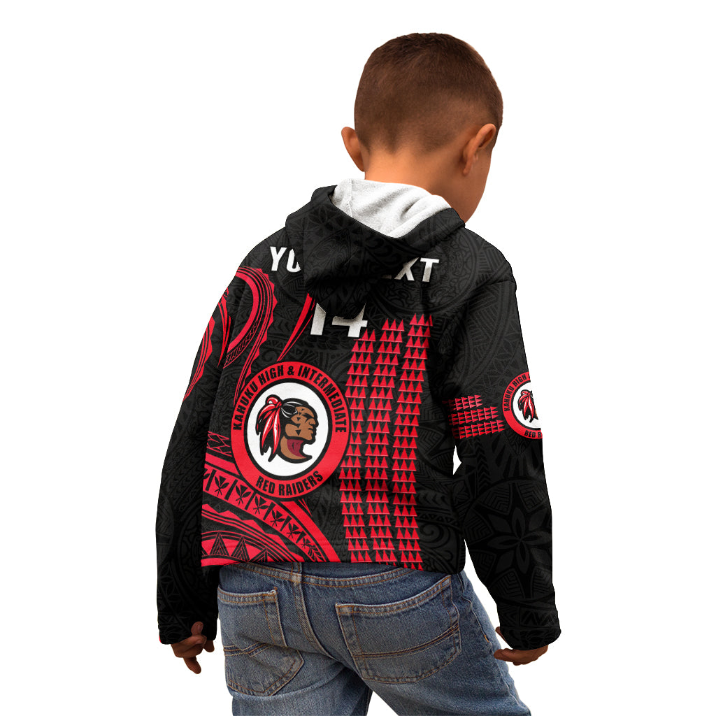 Personalised Hawaii Kahuku High And Intermediate School Kid Hoodie Red Raiders Kakau Pattern - Wonder Print Shop
