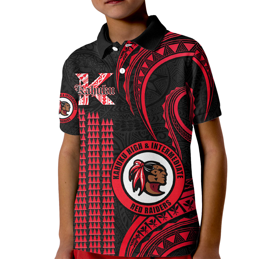 Personalised Hawaii Kahuku High And Intermediate School Kid Polo Shirt Red Raiders Kakau Pattern - Wonder Print Shop