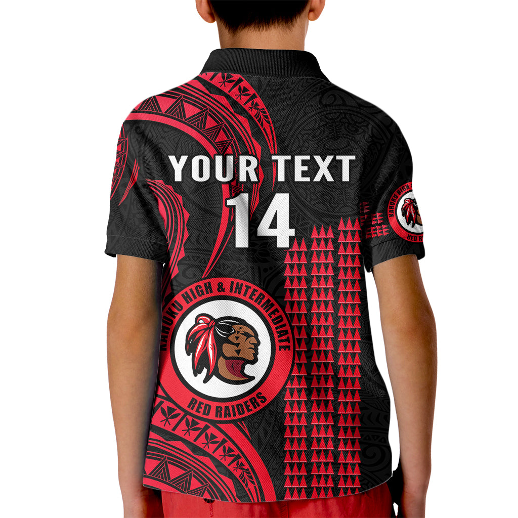 Personalised Hawaii Kahuku High And Intermediate School Kid Polo Shirt Red Raiders Kakau Pattern - Wonder Print Shop