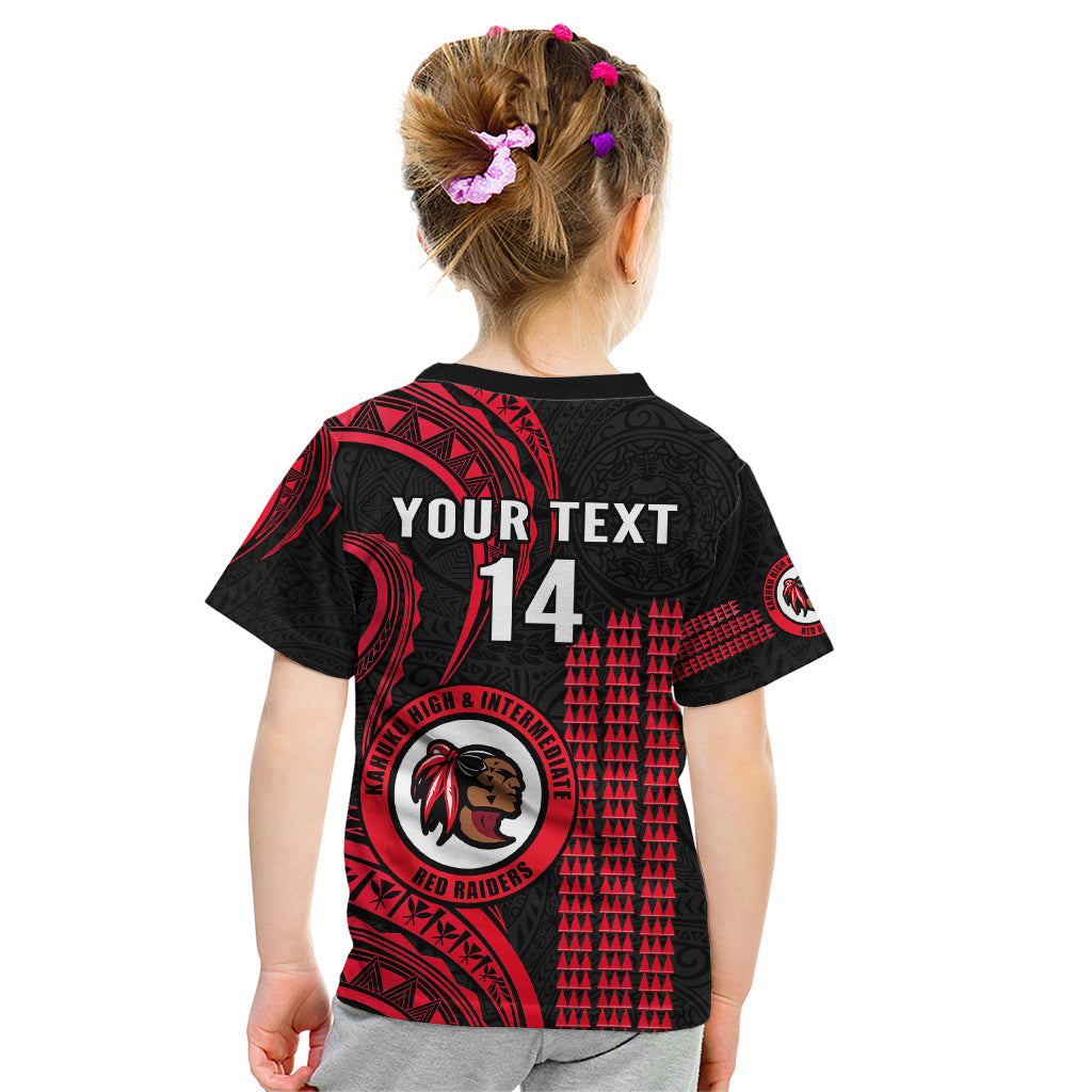 Personalised Hawaii Kahuku High And Intermediate School Kid T Shirt Red Raiders Kakau Pattern - Wonder Print Shop