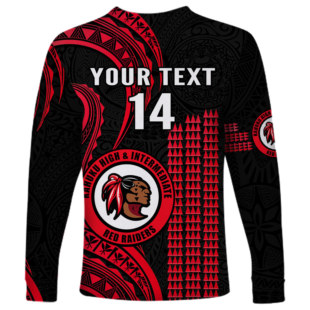 Personalised Hawaii Kahuku High And Intermediate School Long Sleeve Shirt Red Raiders Kakau Pattern - Wonder Print Shop