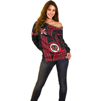 Personalised Hawaii Kahuku High And Intermediate School Off Shoulder Sweater Red Raiders Kakau Pattern - Wonder Print Shop