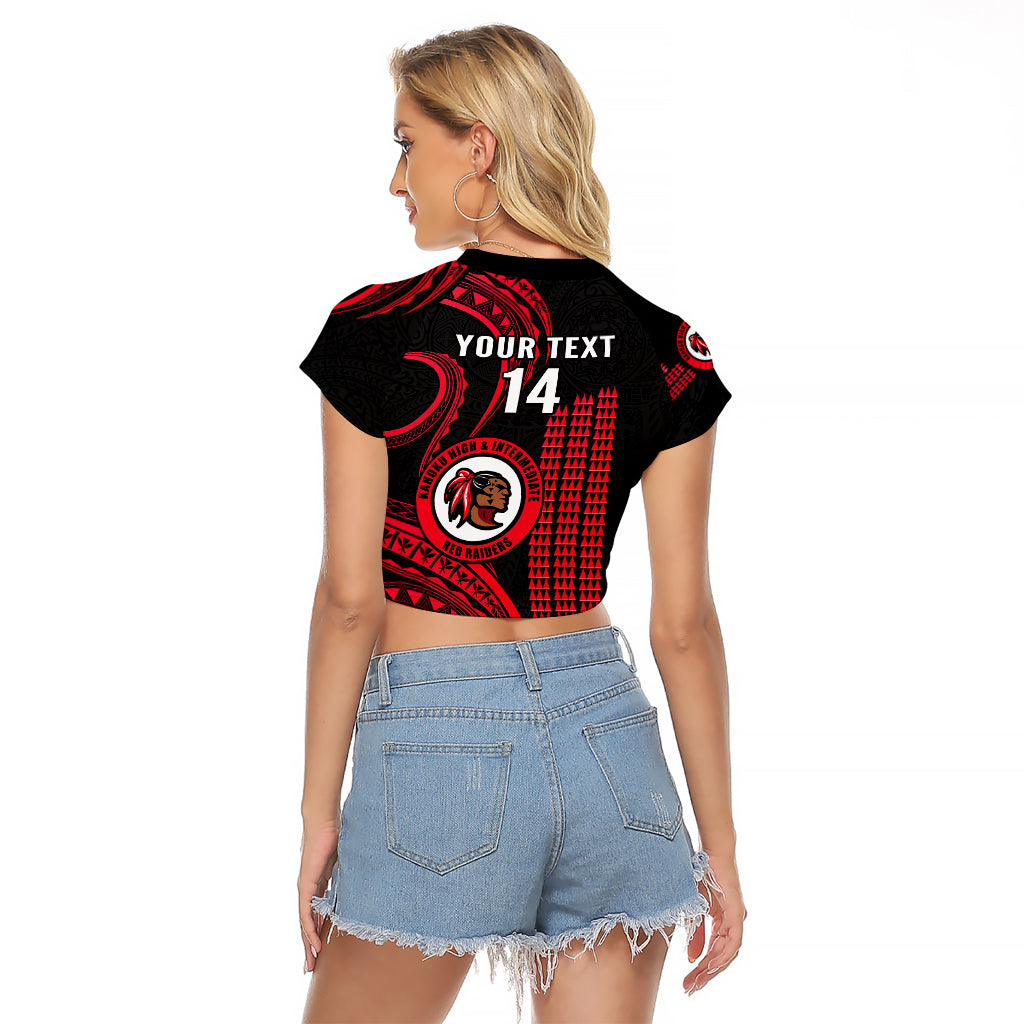 Personalised Hawaii Kahuku High And Intermediate School Raglan Cropped T Shirt Red Raiders Kakau Pattern - Wonder Print Shop