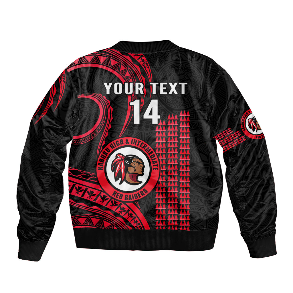 Personalised Hawaii Kahuku High And Intermediate School Sleeve Zip Bomber Jacket Red Raiders Kakau Pattern - Wonder Print Shop