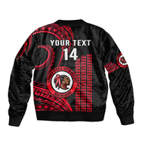 Personalised Hawaii Kahuku High And Intermediate School Sleeve Zip Bomber Jacket Red Raiders Kakau Pattern - Wonder Print Shop