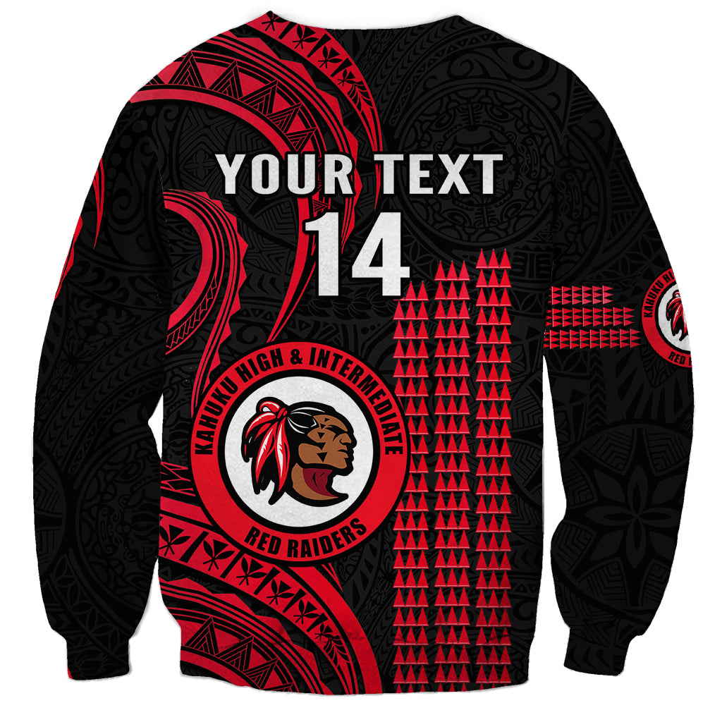 Personalised Hawaii Kahuku High And Intermediate School Sweatshirt Red Raiders Kakau Pattern - Wonder Print Shop