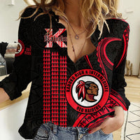 Personalised Hawaii Kahuku High And Intermediate School Women Casual Shirt Red Raiders Kakau Pattern - Wonder Print Shop