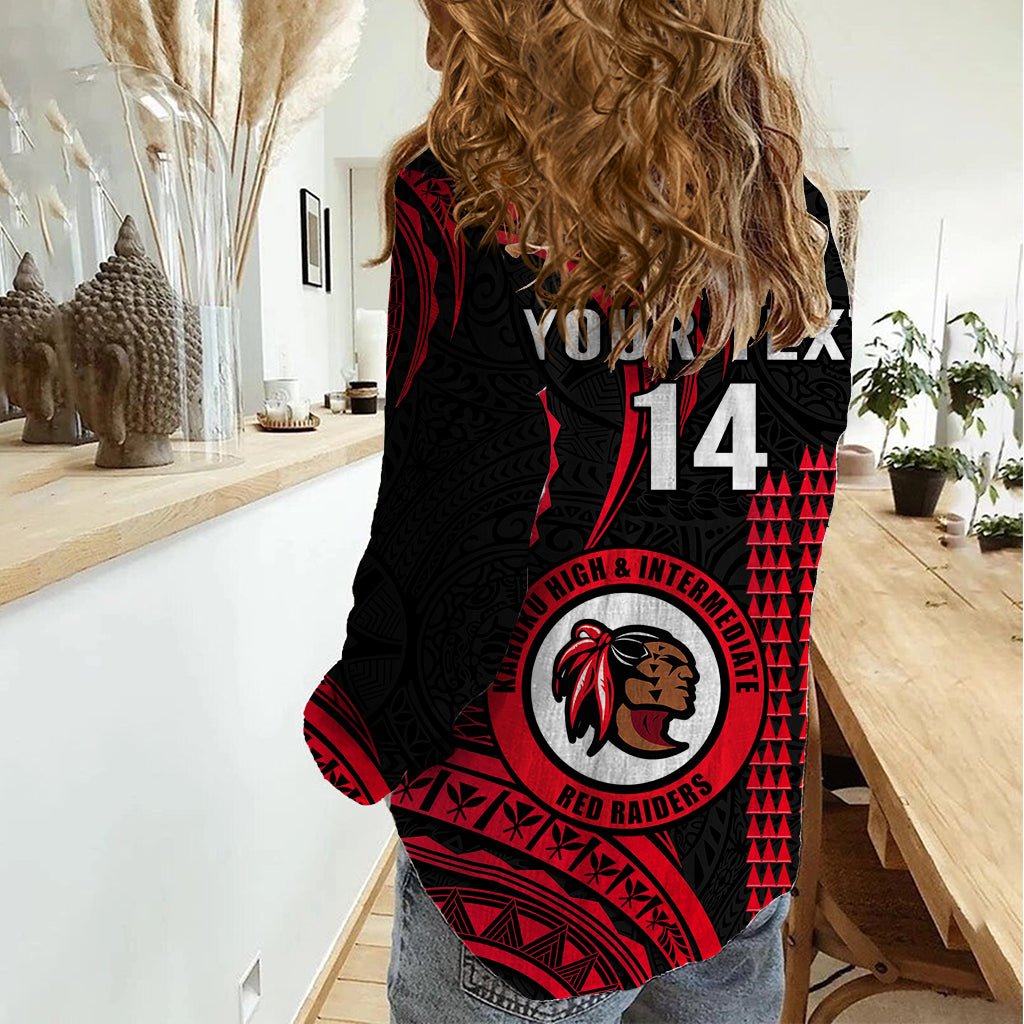 Personalised Hawaii Kahuku High And Intermediate School Women Casual Shirt Red Raiders Kakau Pattern - Wonder Print Shop