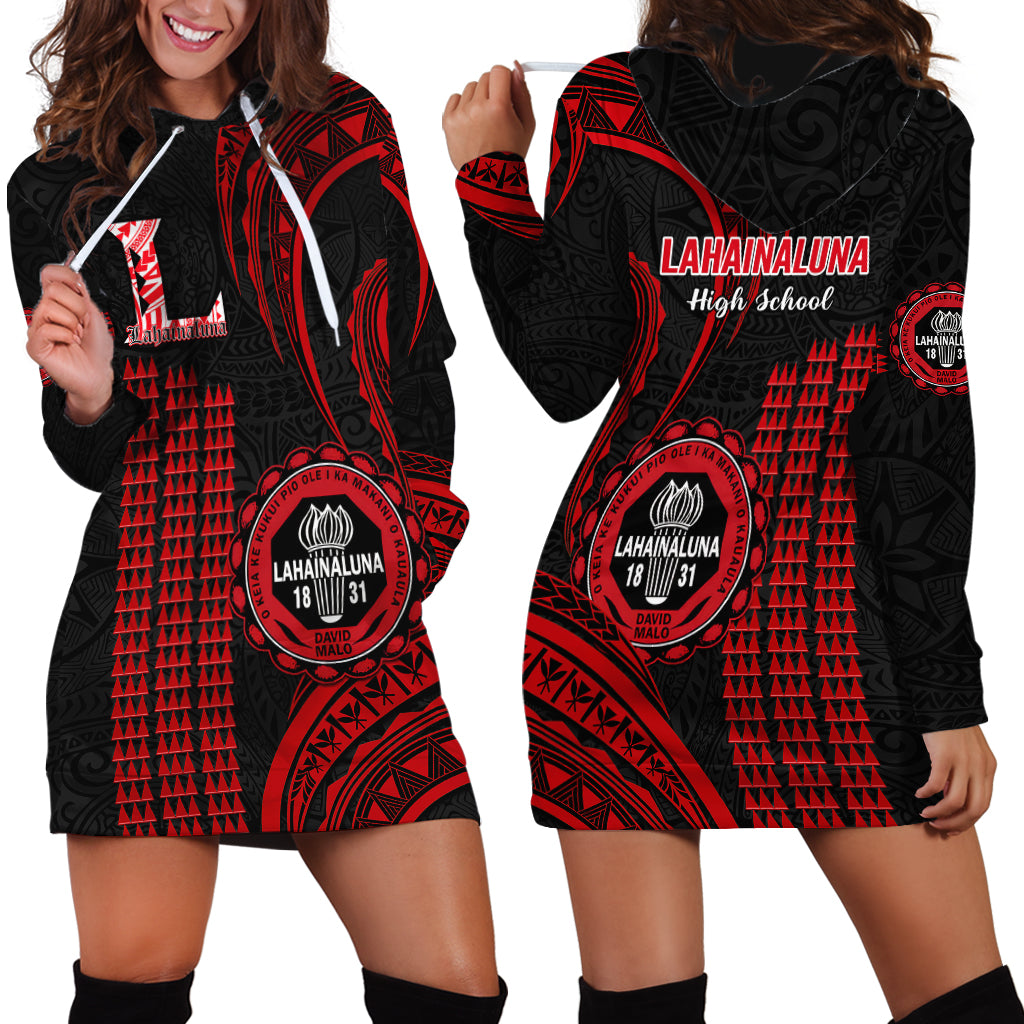 Hawaii Lahainaluna High School Hoodie Dress Polynesian Kakau Pattern - Wonder Print Shop