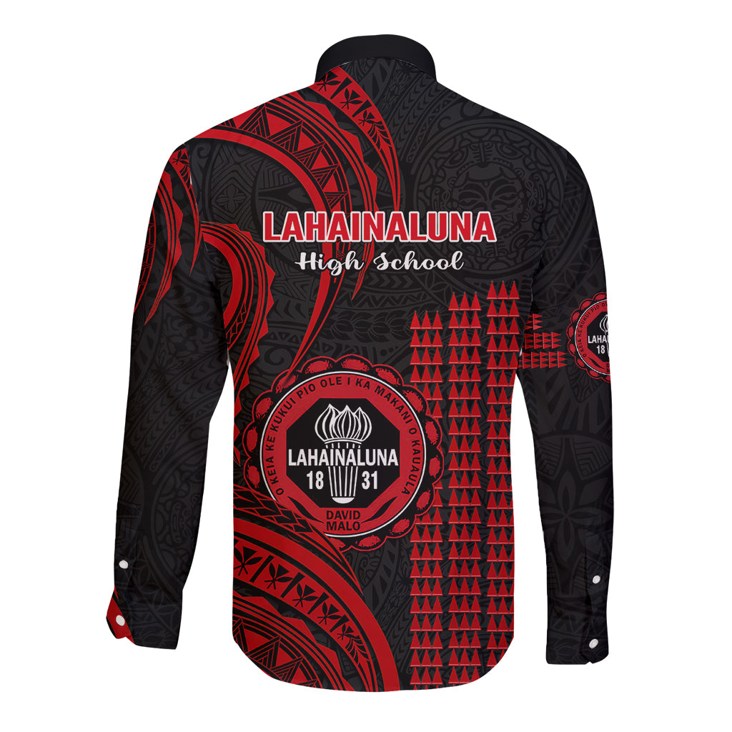 Hawaii Lahainaluna High School Long Sleeve Button Shirt Polynesian Kakau Pattern - Wonder Print Shop