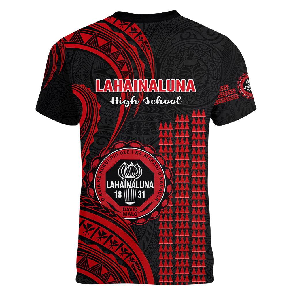 Hawaii Lahainaluna High School Women V Neck T Shirt Polynesian Kakau Pattern - Wonder Print Shop