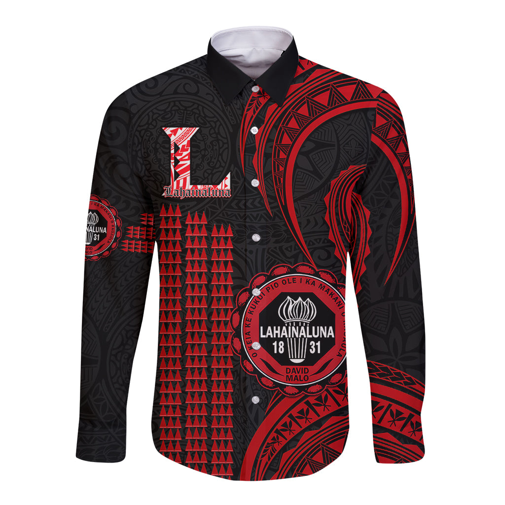 Personalised Hawaii Lahainaluna High School Long Sleeve Button Shirt Polynesian Kakau Pattern - Wonder Print Shop