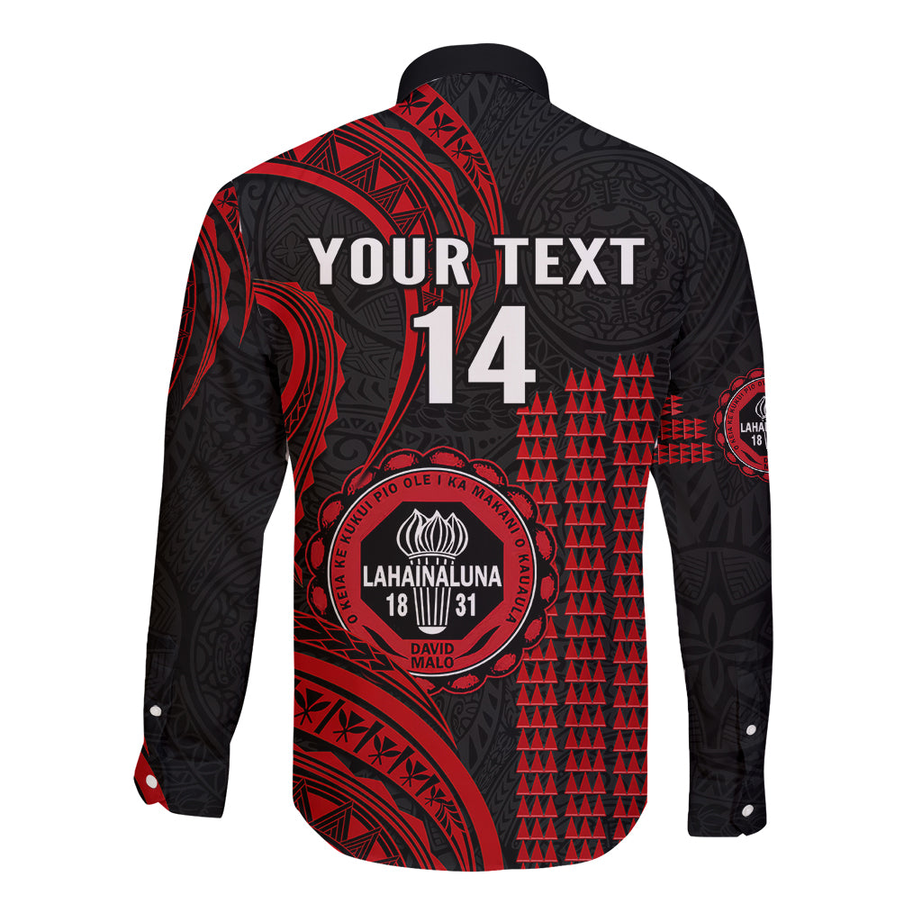 Personalised Hawaii Lahainaluna High School Long Sleeve Button Shirt Polynesian Kakau Pattern - Wonder Print Shop