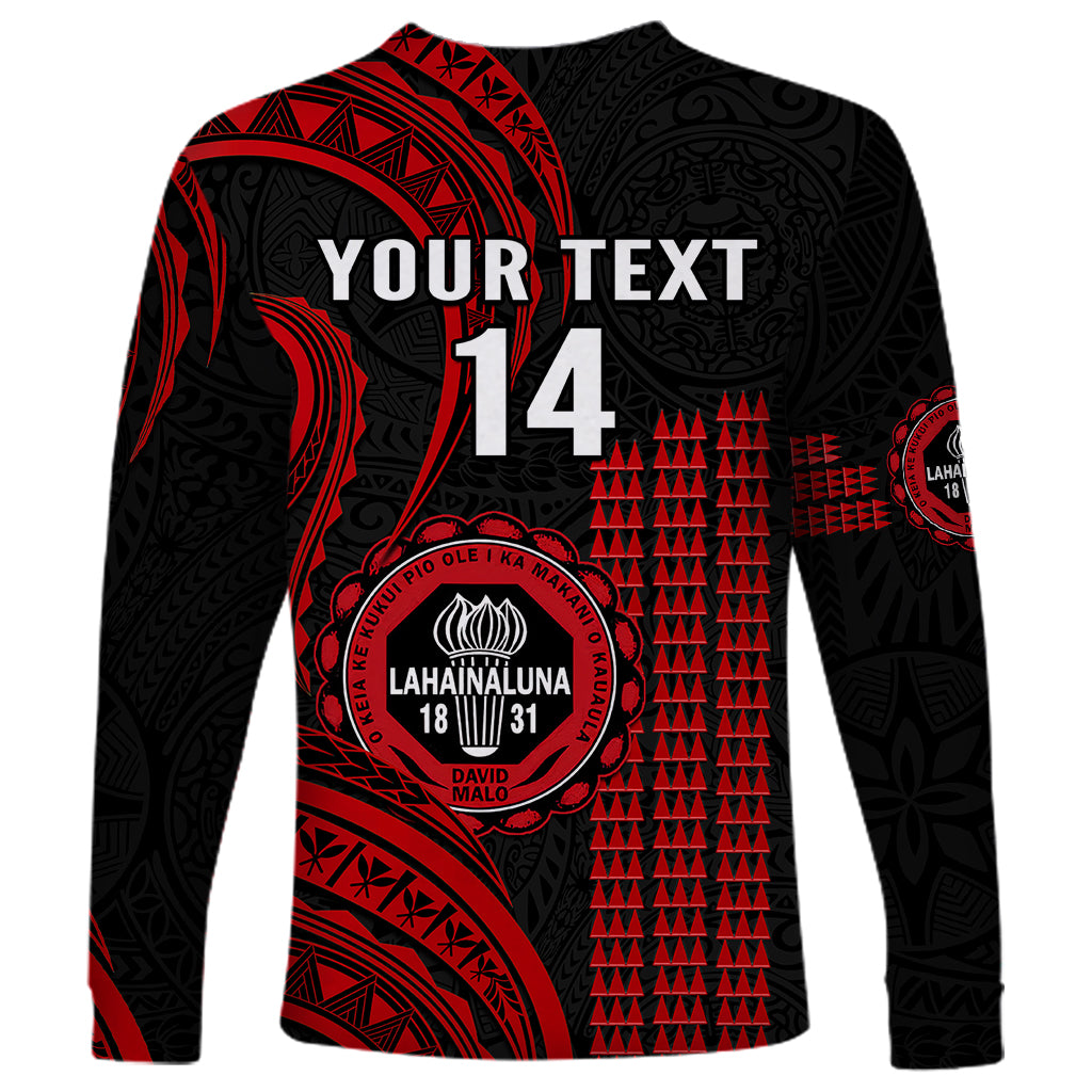 Personalised Hawaii Lahainaluna High School Long Sleeve Shirt Polynesian Kakau Pattern - Wonder Print Shop