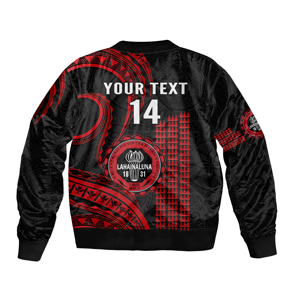 Personalised Hawaii Lahainaluna High School Sleeve Zip Bomber Jacket Polynesian Kakau Pattern - Wonder Print Shop