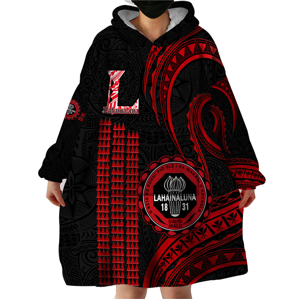 Personalised Hawaii Lahainaluna High School Wearable Blanket Hoodie Polynesian Kakau Pattern - Wonder Print Shop