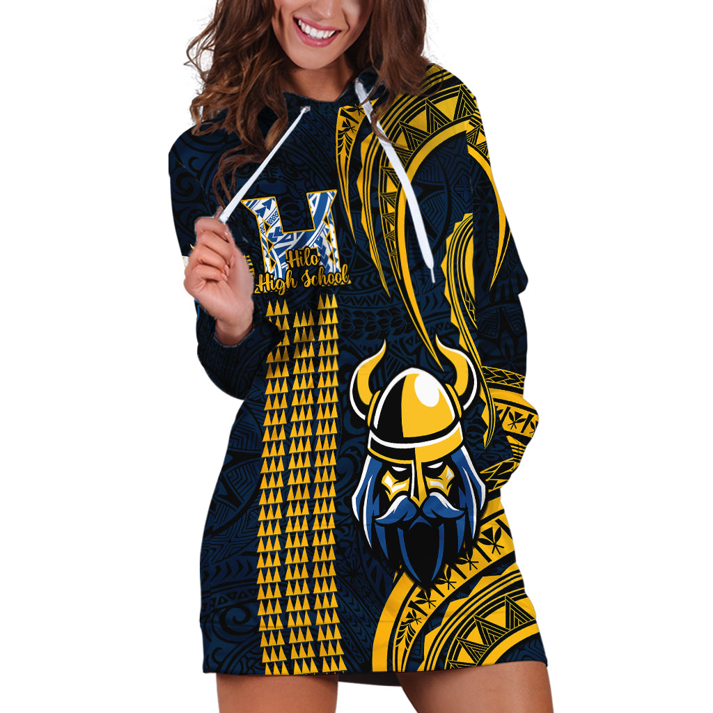 Hawaii Hilo High School Hoodie Dress Vikings Polynesian Kakau Pattern - Wonder Print Shop