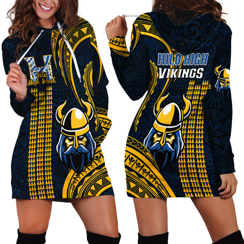 Hawaii Hilo High School Hoodie Dress Vikings Polynesian Kakau Pattern - Wonder Print Shop