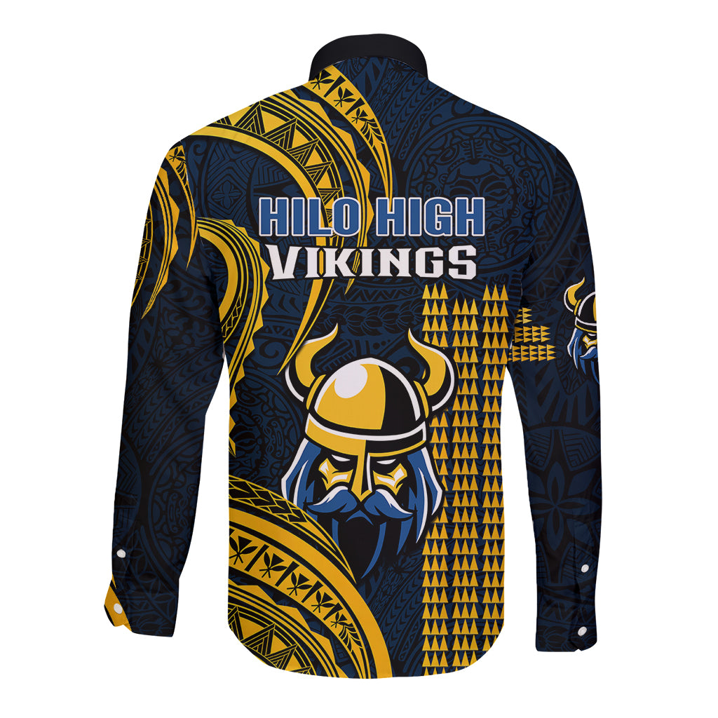 Hawaii Hilo High School Long Sleeve Button Shirt Vikings Polynesian Kakau Pattern - Wonder Print Shop