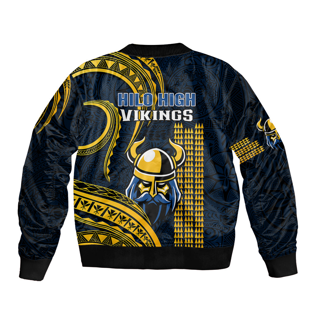 Hawaii Hilo High School Sleeve Zip Bomber Jacket Vikings Polynesian Kakau Pattern - Wonder Print Shop