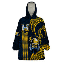 Hawaii Hilo High School Wearable Blanket Hoodie Vikings Polynesian Kakau Pattern - Wonder Print Shop