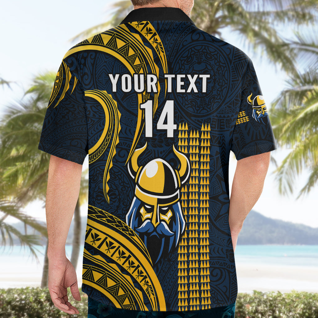 Personalised Hawaii Hilo High School Hawaiian Shirt Vikings Polynesian Kakau Pattern - Wonder Print Shop