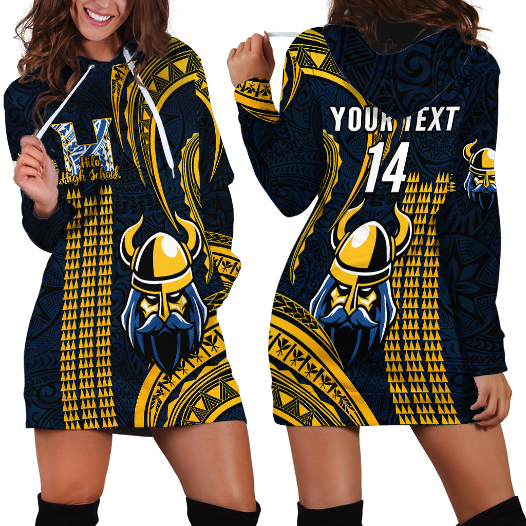 Personalised Hawaii Hilo High School Hoodie Dress Vikings Polynesian Kakau Pattern - Wonder Print Shop