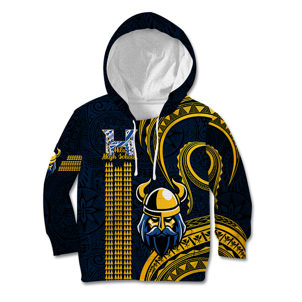 Personalised Hawaii Hilo High School Kid Hoodie Vikings Polynesian Kakau Pattern - Wonder Print Shop
