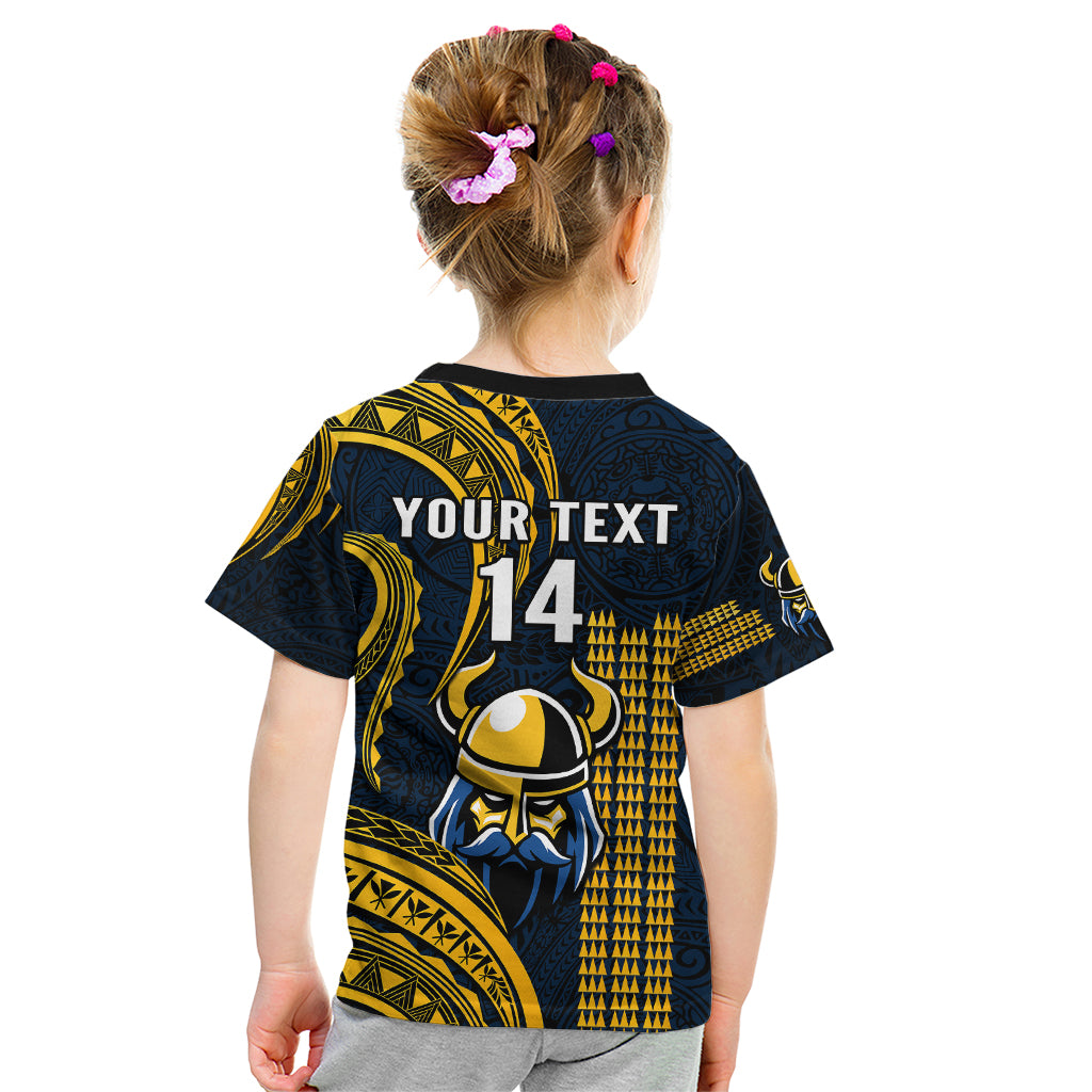 Personalised Hawaii Hilo High School Kid T Shirt Vikings Polynesian Kakau Pattern - Wonder Print Shop
