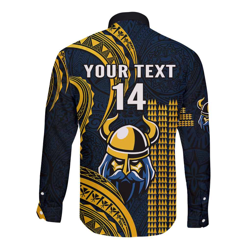 Personalised Hawaii Hilo High School Long Sleeve Button Shirt Vikings Polynesian Kakau Pattern - Wonder Print Shop