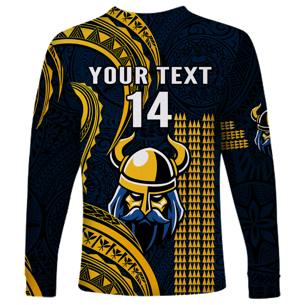 Personalised Hawaii Hilo High School Long Sleeve Shirt Vikings Polynesian Kakau Pattern - Wonder Print Shop